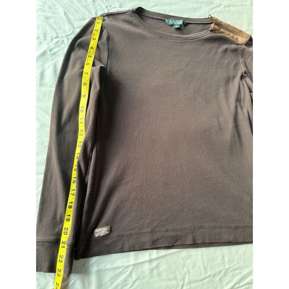 Lauren Ralph Lauren Big Girls Size L Brown Long Sleeve Shirt Suede Elbow Patches